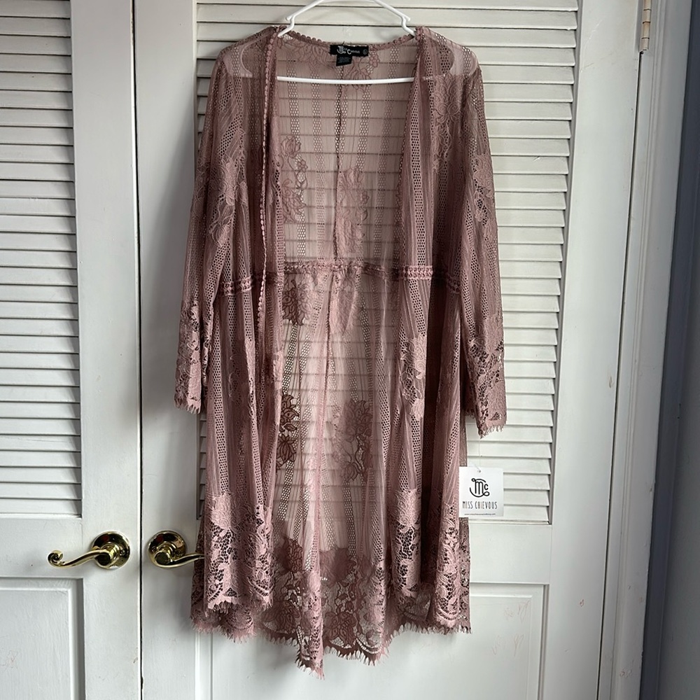 Muave pink floral lace cardigan